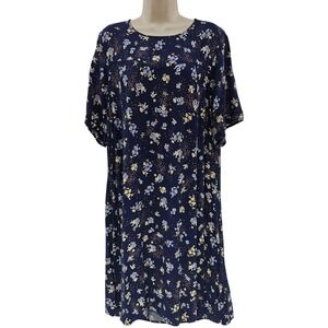Torrid‎ Dress Womens 2 Navy Blue Floral Short Sleeve Plus Size 100% Rayon Boho